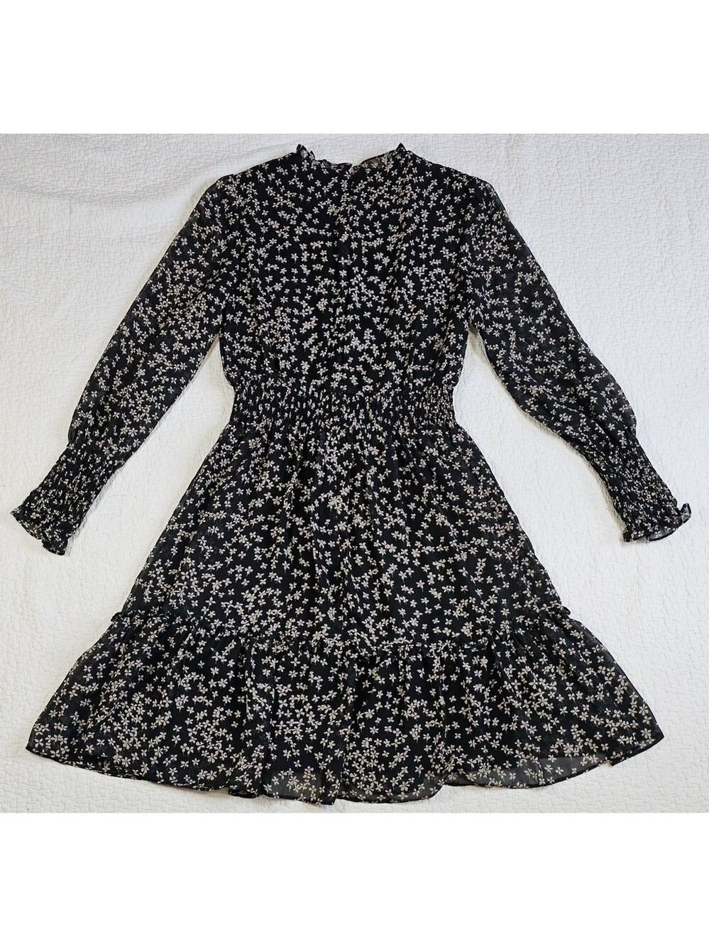 Taylor Women's Printed Smocked-Waist Tiered Chiffon Dress - Black/Latte - Picture 5 of 14